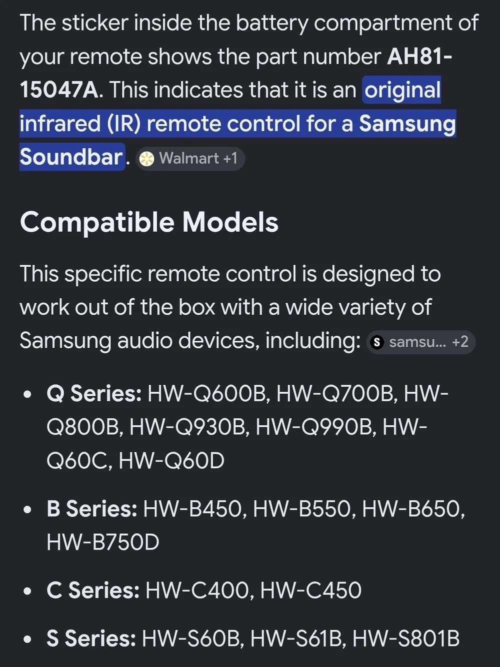 📣 Samsung Soundbar 🎛️ AH81-Original Infrared (IR) Remote See Compatible Models